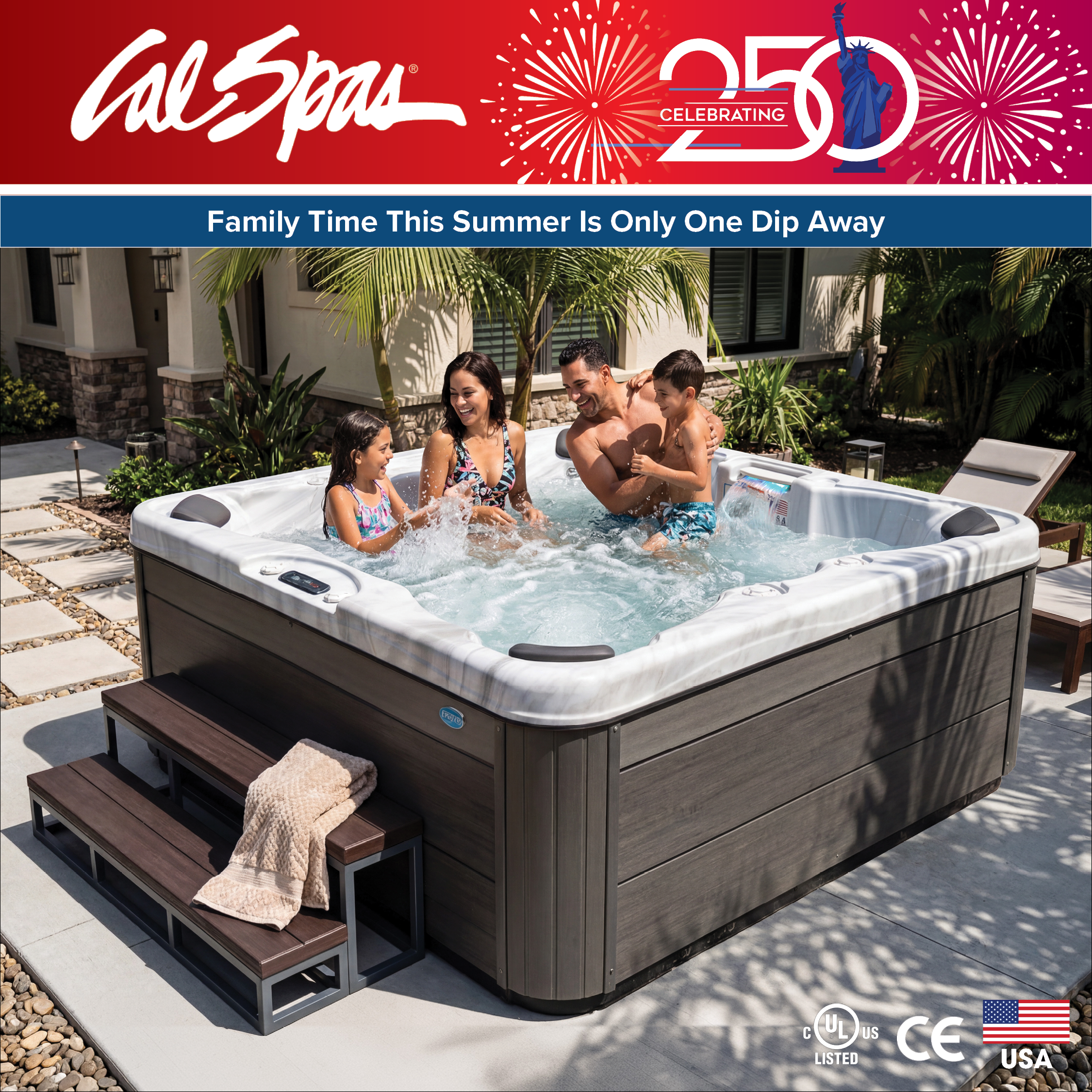 Calspas hot tub being used in a family setting - Homestead